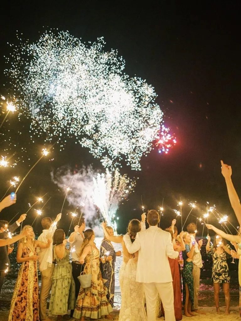 Newlyweds celebrate wedding on private island with fireworks