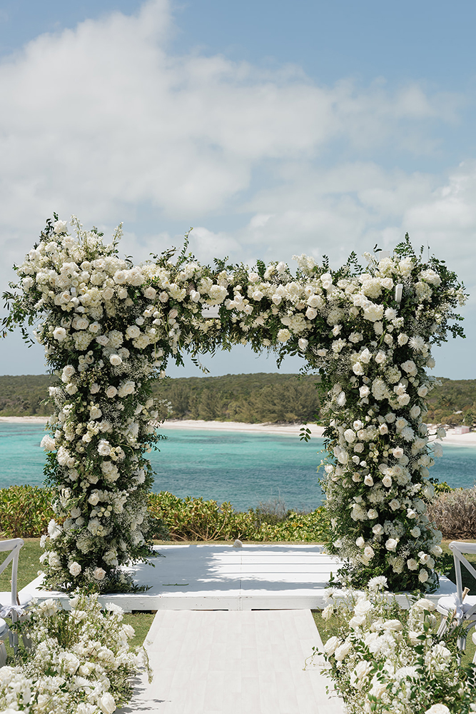 Elaborate Bahamas Eleuthera wedding ceremony arch