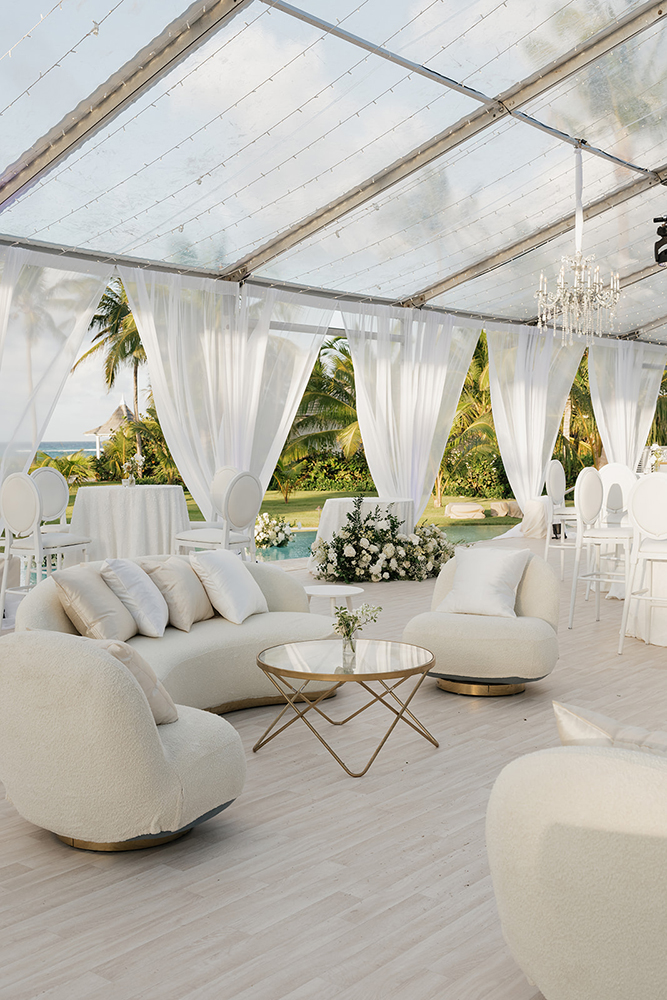 Poolside tent wedding reception in Eleuthera