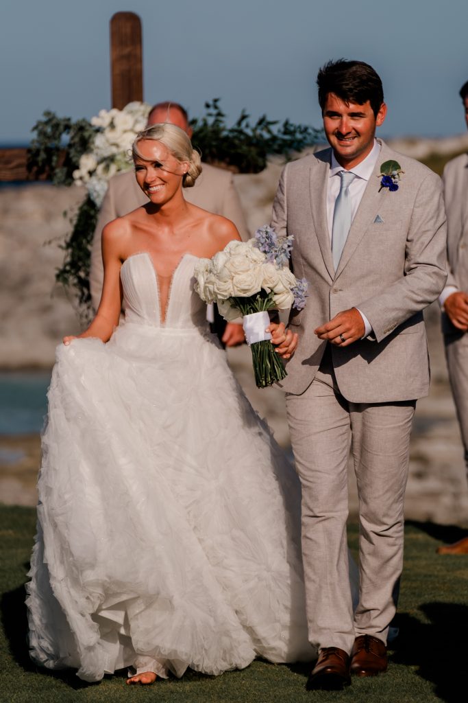 Bride and groom during wedding ceremony in Exuma, Bahamas