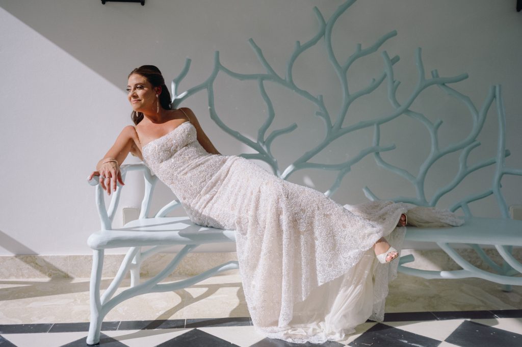 Relaxed bride before ceremony on wedding day