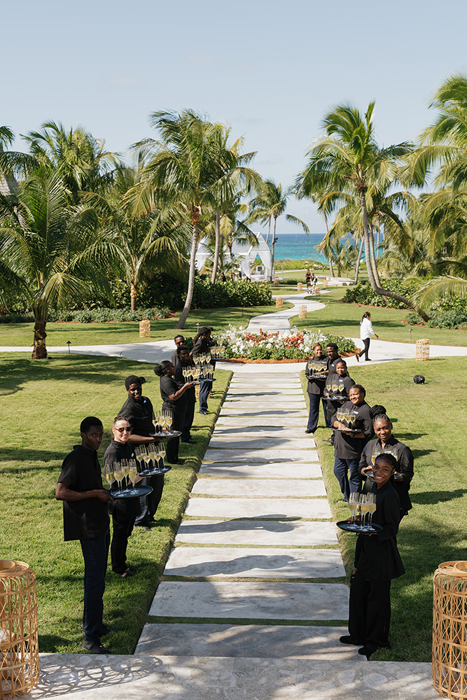 Bulter passed champagne at Potlatch Club in Eleuthera