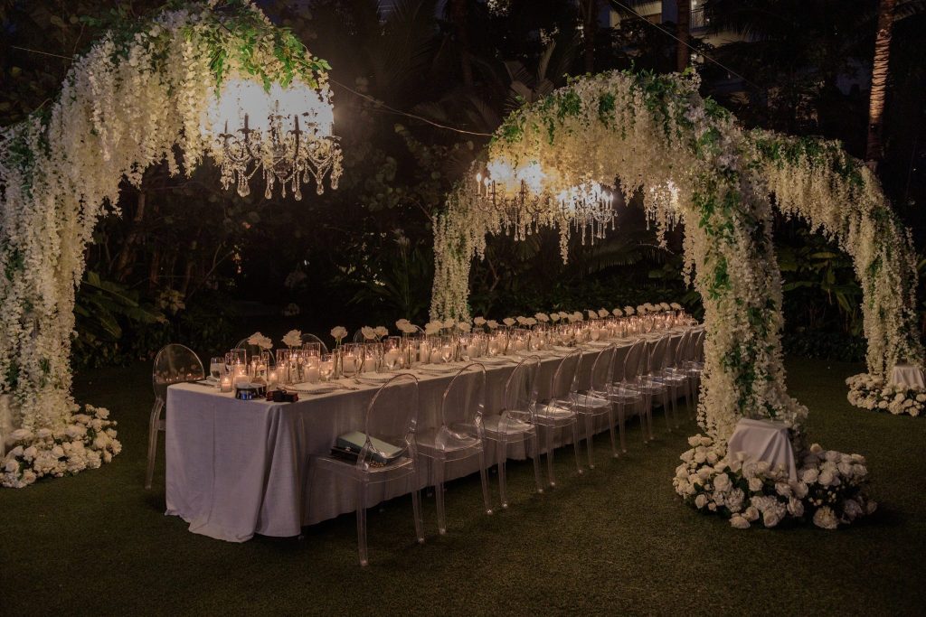 Garden wedding reception at Rosewood Baha Mar