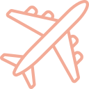Stylized pink airplane icon representing travel, aviation, and adventure in a minimalist design.